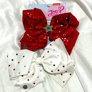 JoJo Siwa Red Sequin Red White and Blue Gemstone Big Clip On Bows